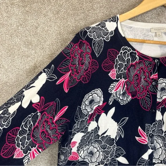 Talbots Cardigan Womens Extra Large Blue Pink Floral 3/4 Sleeve Button- 4356 - Picture 5 of 11